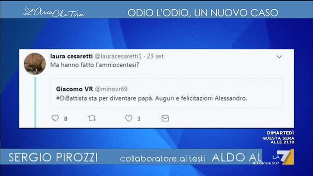 #ODIOLODIO Myrta Merlino commenta i tweet della Cesaretti sul figlio di Di Battista
